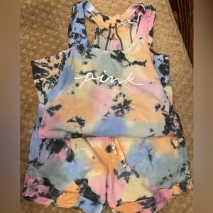 PINK tye dye set Top size L shorts M